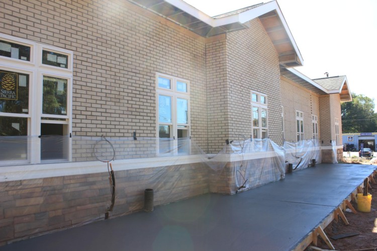 Exterior brick wall at a construction site